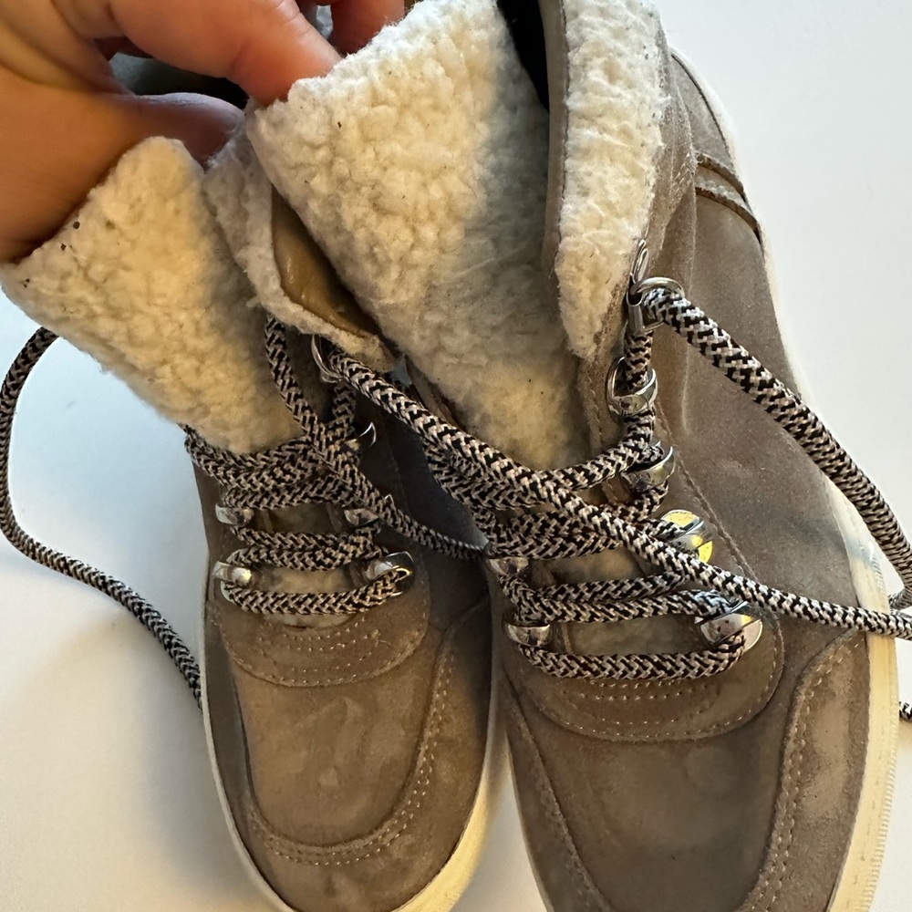 Marc Fisher Taupe Suede ankle boot with Cream Sole - Picture 3 of 9